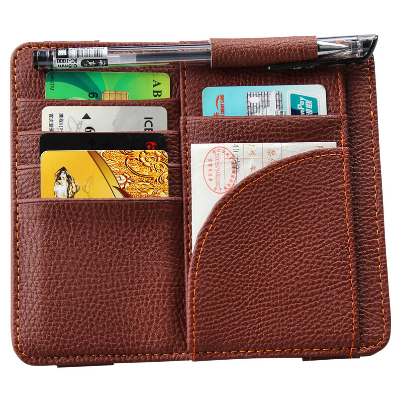 車太太 汽車遮陽板卡包駕駛證皮套銀行卡加油卡停車卡卡套名片票據收納袋功能小件 汽車用品超市 咖色 單只裝